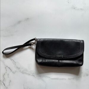 Coach Black Leather Clutch with Metal Hardware